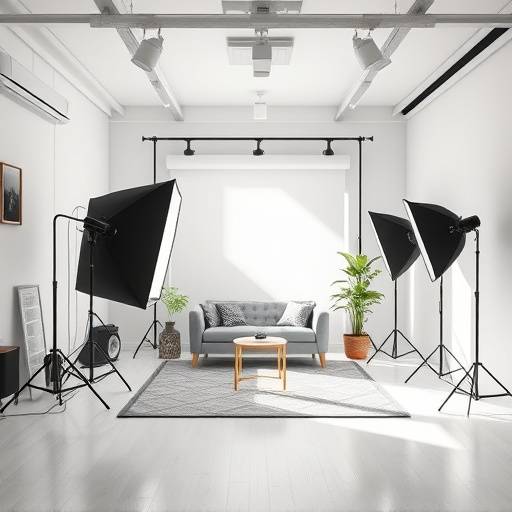 Interior of a modern photo studio with natural light