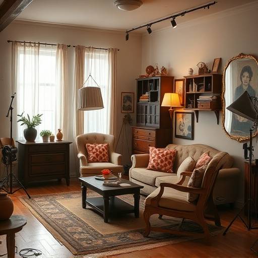 Interior view of Studio C, a cozy studio with vintage props and backdrops